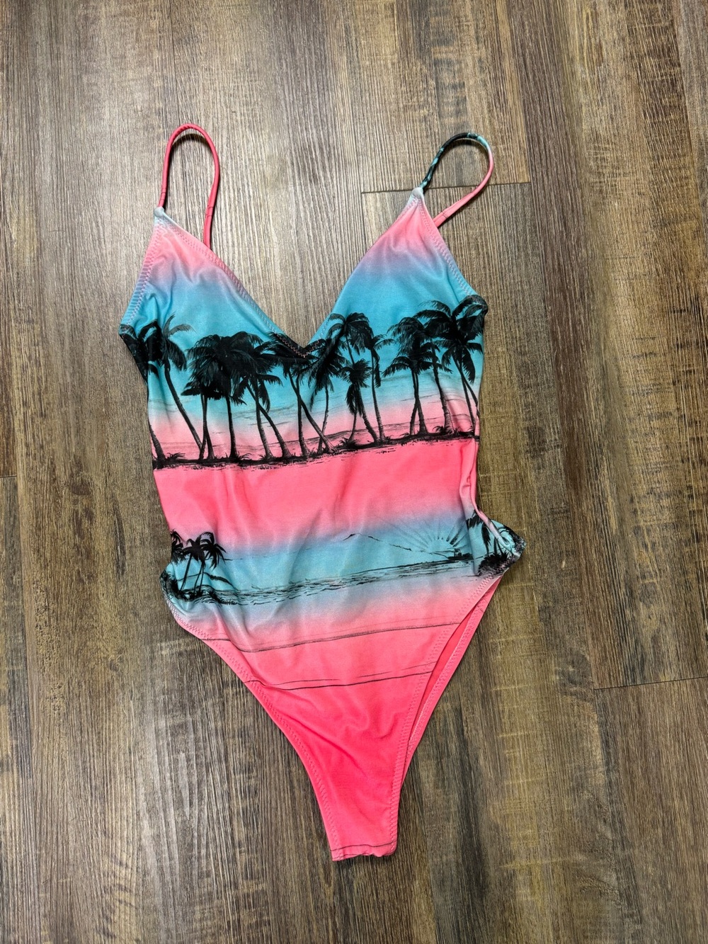 Zara Accessories Tropical Ombre Palm One-Piece Swimsuit - Pink‎ & Teal Small